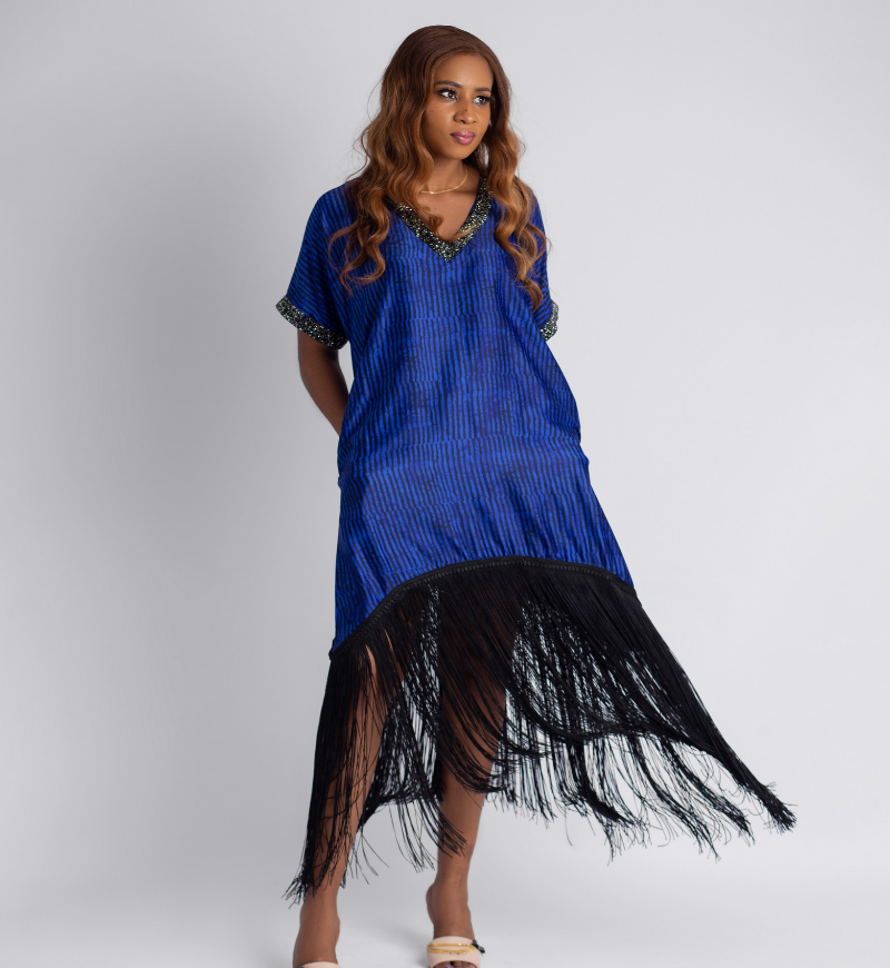 Tonia Luxury Fringe Dress A (Blue)