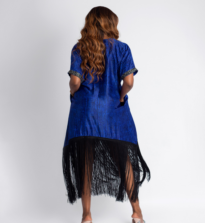 Tonia Luxury Fringe Dress A (Blue)