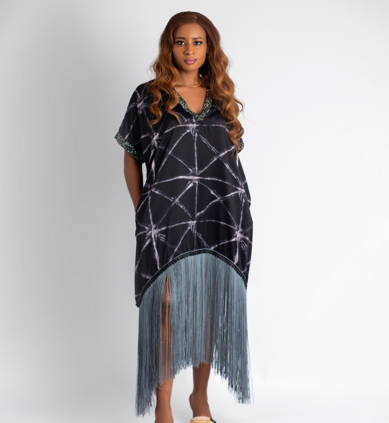 Tonia Luxury Fringe Dress A (Grayish-Black)